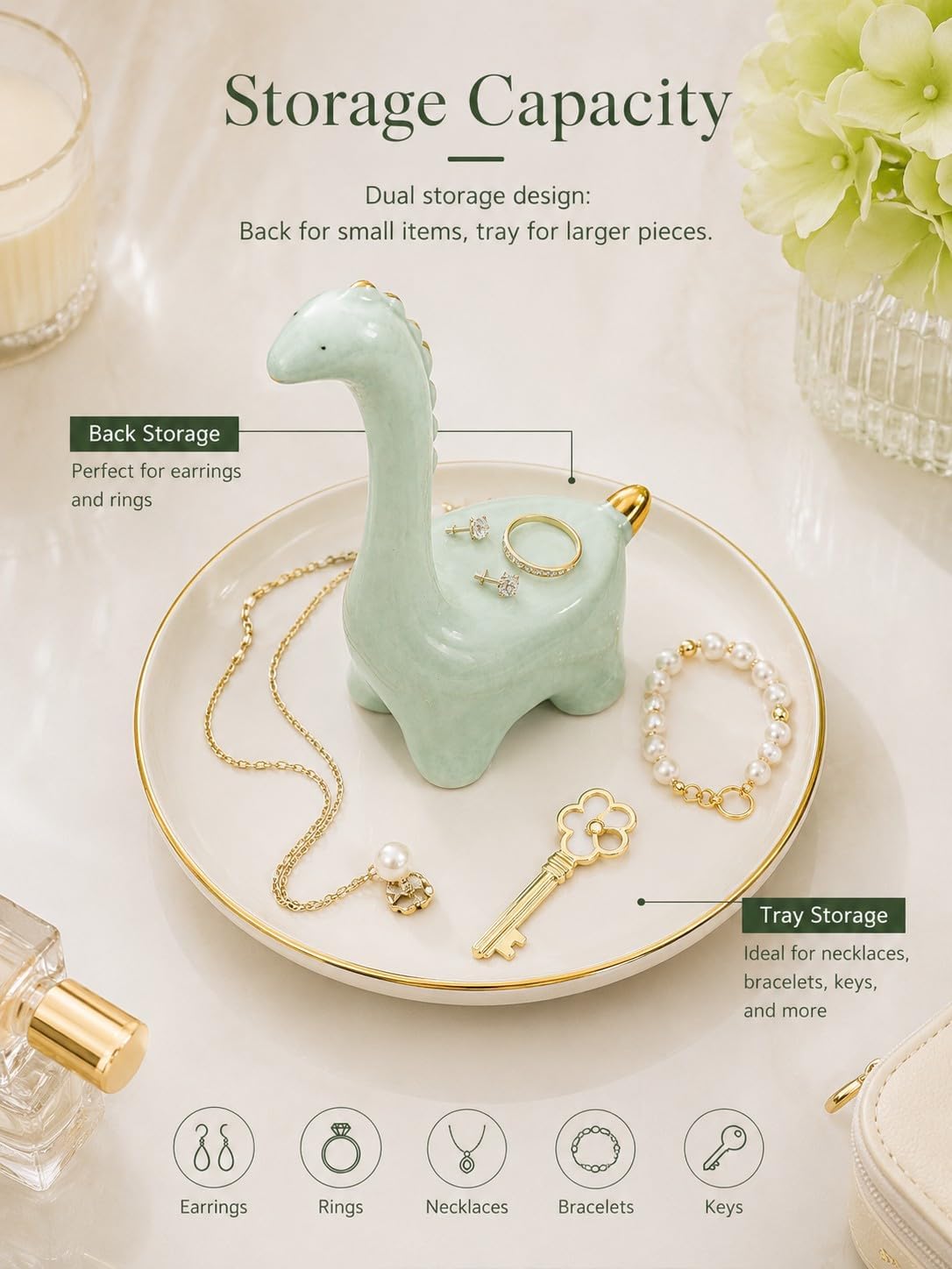 Ceramic Dino Trinket Tray for Rings Earrings Necklace Bracelet / Dinosaur