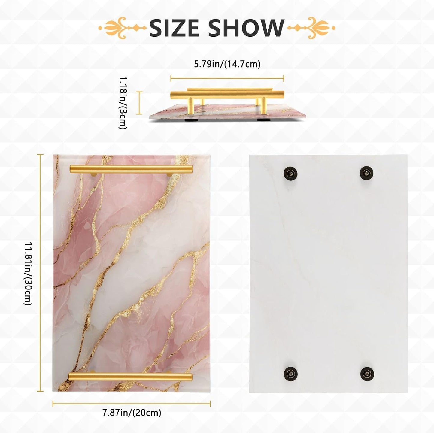 Serving Tray / Handles Bathroom Tray Vanity Trays / Pink Marble Pattern