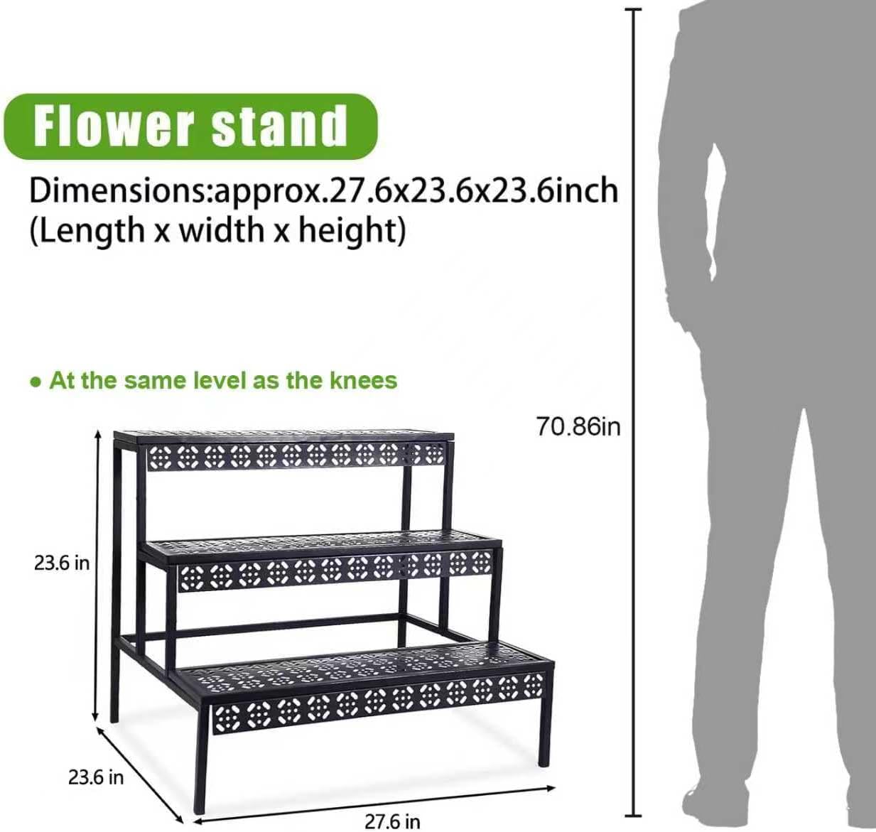 aboxoo 3-Tier Stair Style Metal Plant Stand, Large Indoor Outdoor Shelf | Holds multiple flower pots,Indoor/outdoor