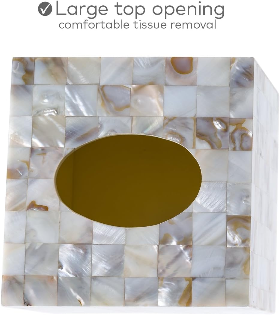 Milano Mother of Pearl Square Resin Tissue Box Cover / Square Tissue Box Cover
