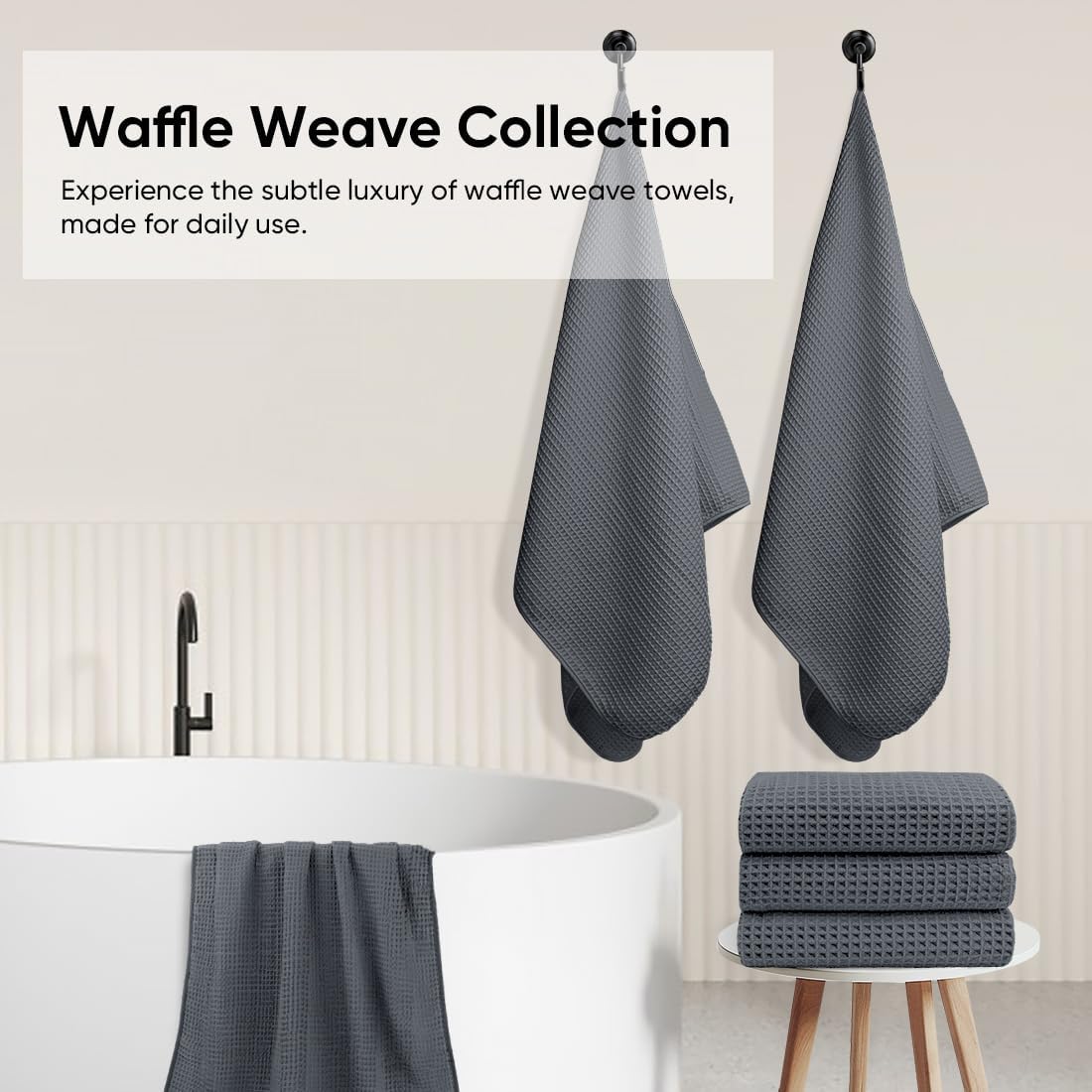 HOMEXCEL Waffle Bath Towels Set of 4 Pack, Waffle Towels for Bathroom, Grey | 400GSM Microfiber Waffle Bathroom Towel