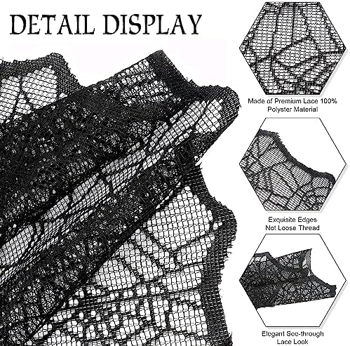 Halloween Table Runner, Black Lace Table Runner, 14 X 48 Inch Spider Web Table Runners Halloween Table Decor, Polyester Lace Table Runners Halloweens Table Decoration for Parties Gathering