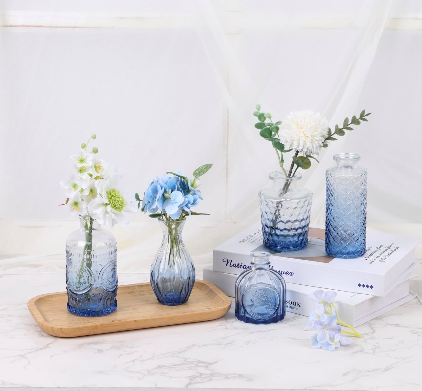 Glass Bud Vase Set / Blue / Set of 5
