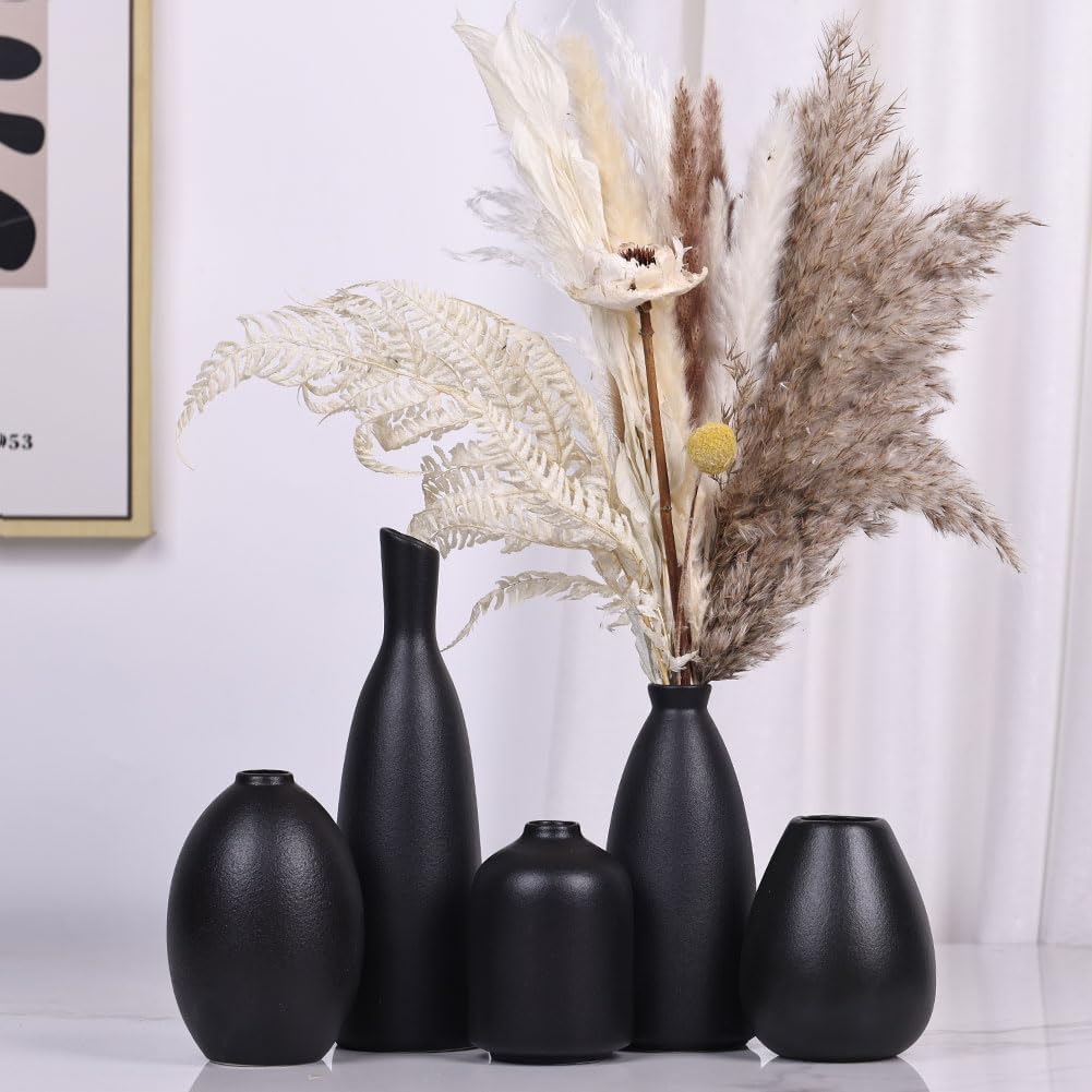 Black Ceramic Bud Vases / Black Set / Set of 5