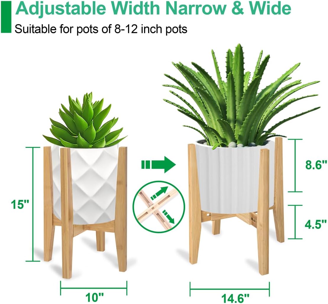 Rnined Plant Stand Indoor, Bamboo Plant Shelf, Adjustable Corner Plants Flower Holders Single Floor Plant Stand, Fits 8