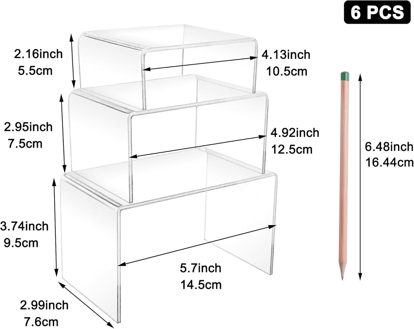 Acrylic Display Risers Product Stand / 4 x 5 x 6 / Clear Risers / Set of 2