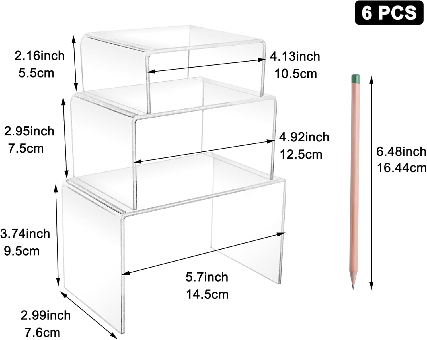 Acrylic Display Risers Product Stand / 4 x 5 x 6 / Clear Risers / Set of 2