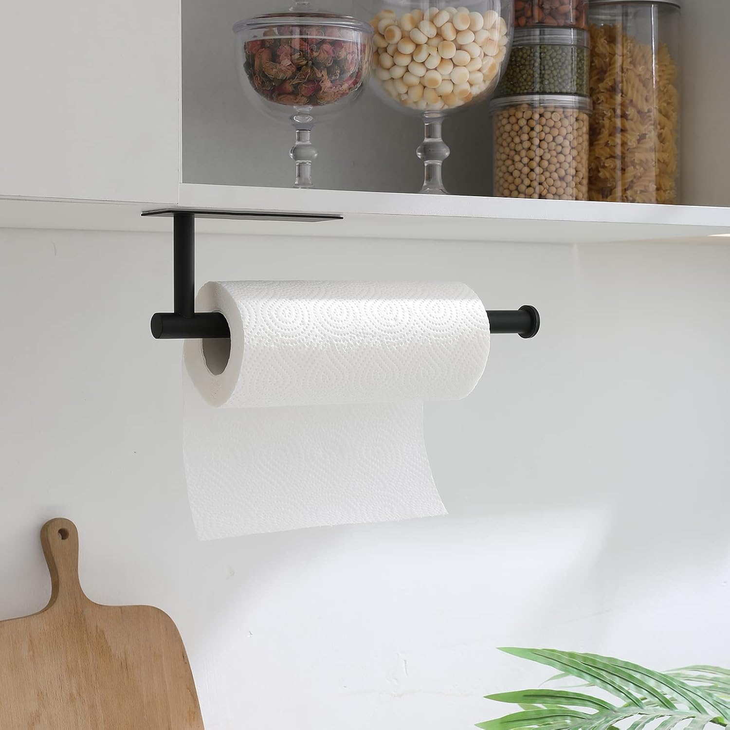 theaoo Under Cabinet Paper Towel Holder for Kitchen, Adhesive, 2 Pack Black | Self-Adhesive or Screw Mount for Cabinets