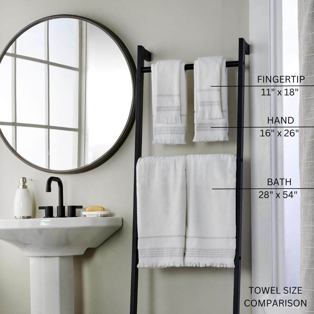 SKL Home Casual Fringe Bath Towel Set, 2pc, Premium 100% Cotton, White | 600 GSM weight. Spa-level quality. Soft &