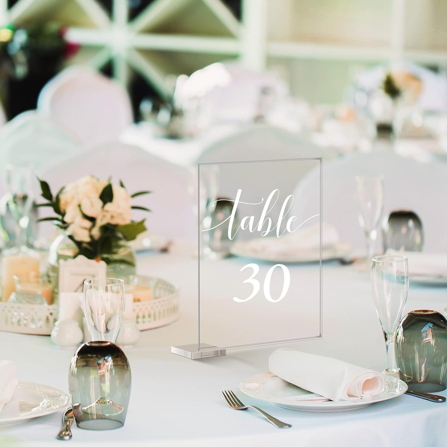 30 Pieces Acrylic Table Numbers 1-30 for Wedding Reception Clear Table Number Signs 1-30 with Stand Hexagonal Rectangle