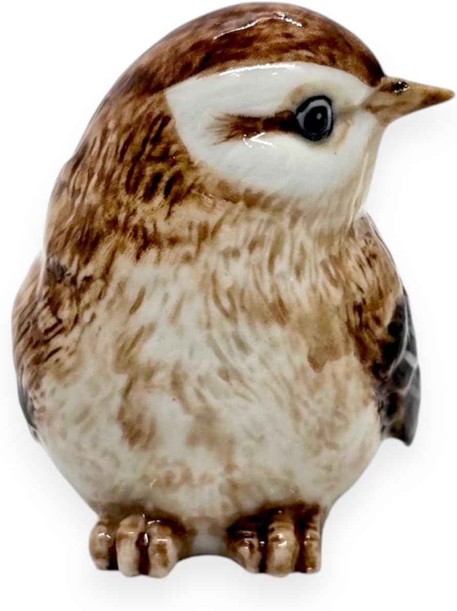 Tiny 2¾" Sitting Look Left Eurasian Sparrow Bird Figurine / Sparrow 2 Sit Look Left / Brown