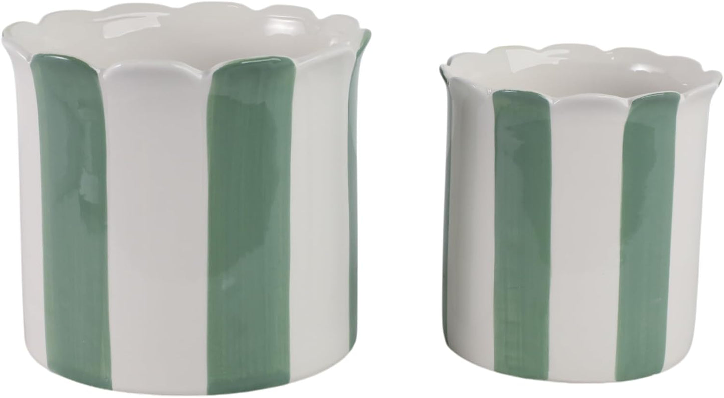 Ceramic Planter Pots / 6"L x 6"W x 6"H and 8"L x 8"W x 7"H / Green
