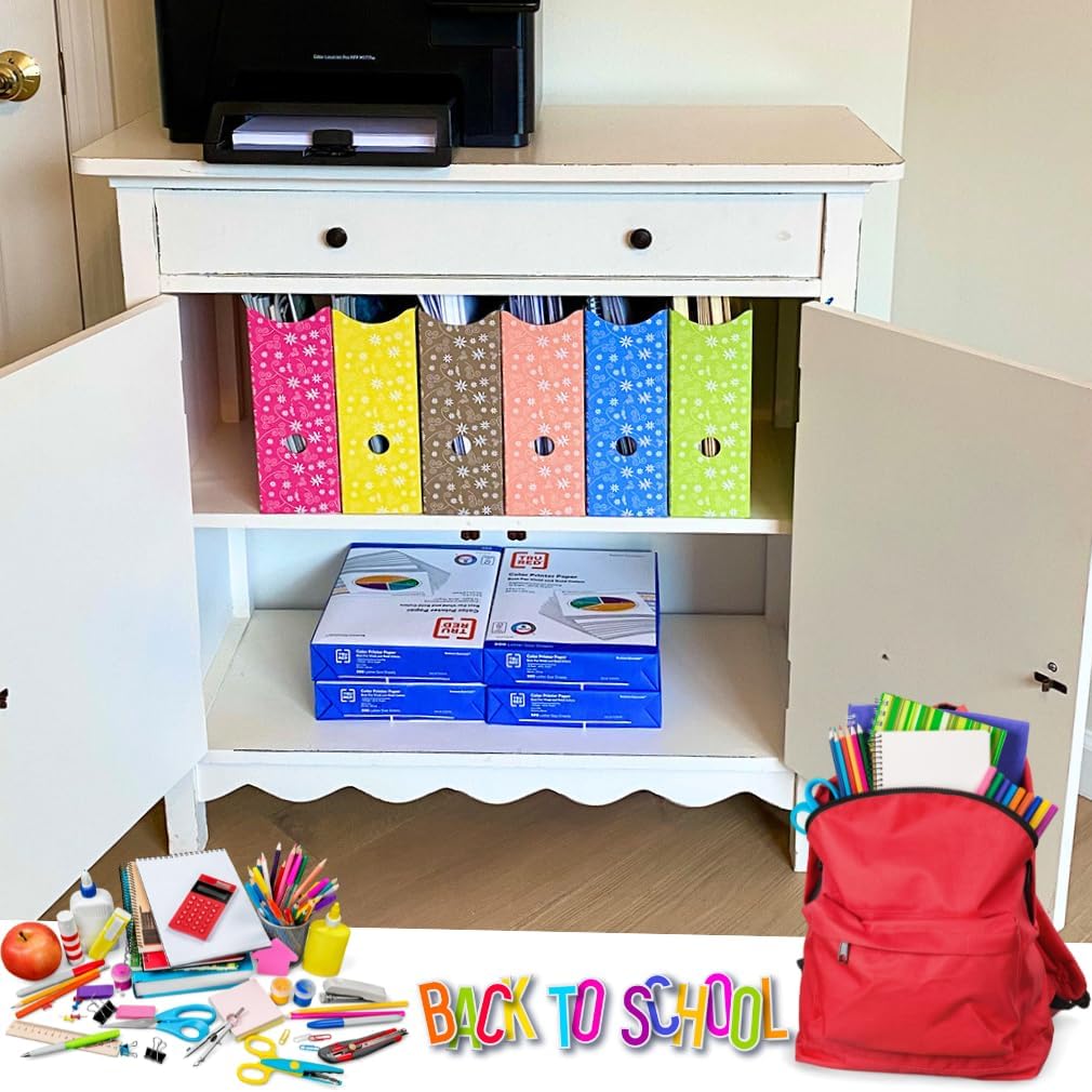 Evelots Magazine File Holder - Set of 24 Floral - Office Desk Organizer - Sturdy Cardboard - New Upgraded Double Front