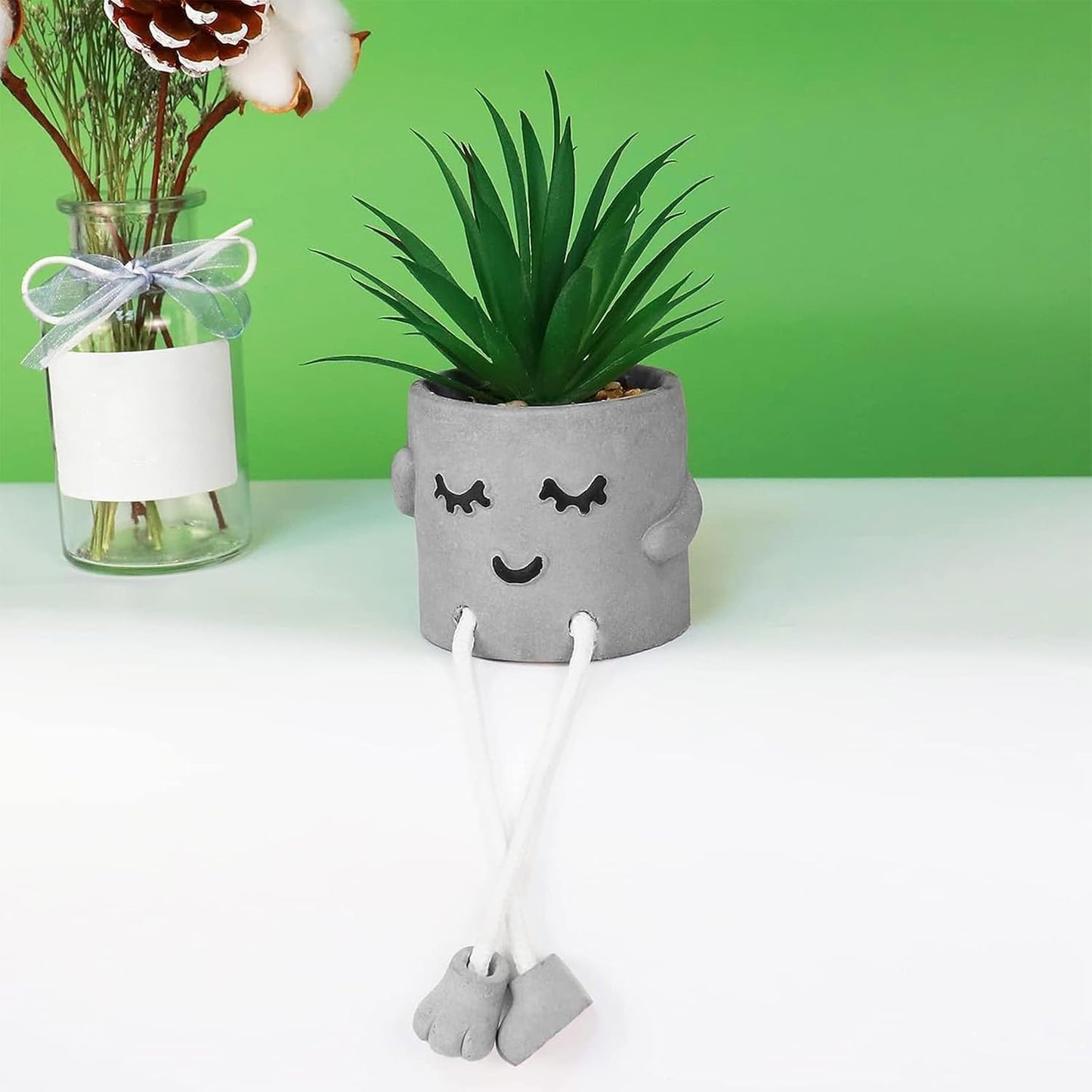 Small Artificial Plants in Cement Pots / Set/shy