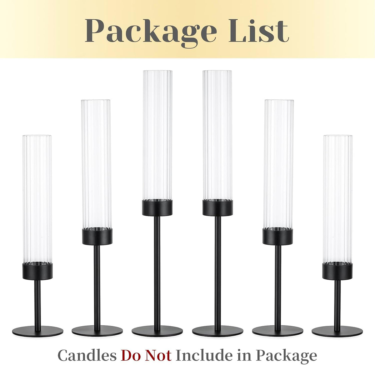 Hewory Black Taper Candle Holders: Candlestick Holders Set of 6 Hurricane Glass Tall Candle Holder for Candlesticks