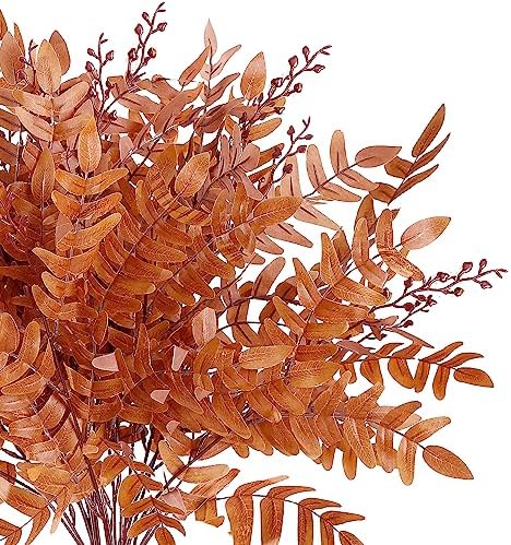 Sggvecsy 4 Pack Artificial Fall Greenery Stem Autumn Faux Flowers Autumn Faux Plants Silk Fall Shrubs Bushes Fall Leaves Stem for Indoor Outdoor Home Table Centerpieces Thanksgiving Decoration（Orange）