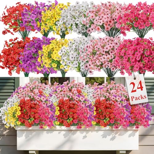Alupssuc 24 Bundles Artificial Daisy Flowers UV Resistant for Outdoor Decor