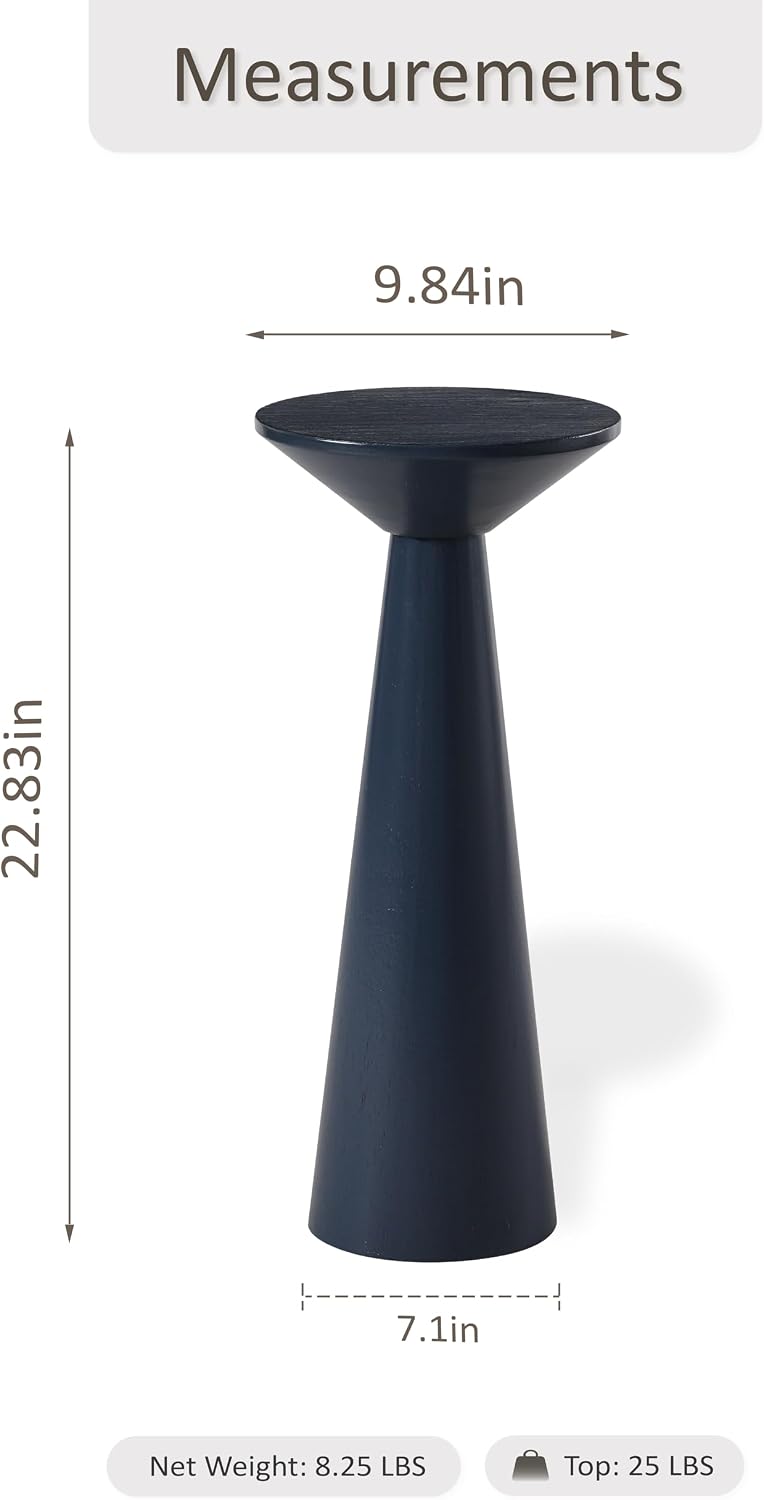 Farmhouse Tall Pedestal End Table Small Solid Wood Martini Table Plant Stand Modern / Dark Blue