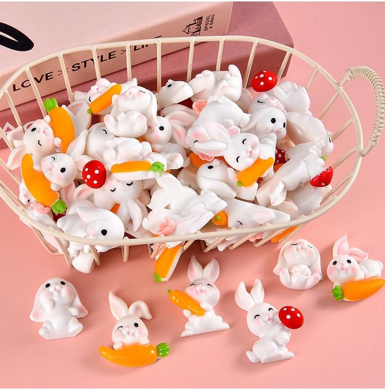 Easter Mini Bunny Decorations, Resin Rabbit with Carrot Vase Fillers, 50 Pieces, 1.57x1.2 inches,for Centerpieces Table Decorations,Table Scatters (Orange)