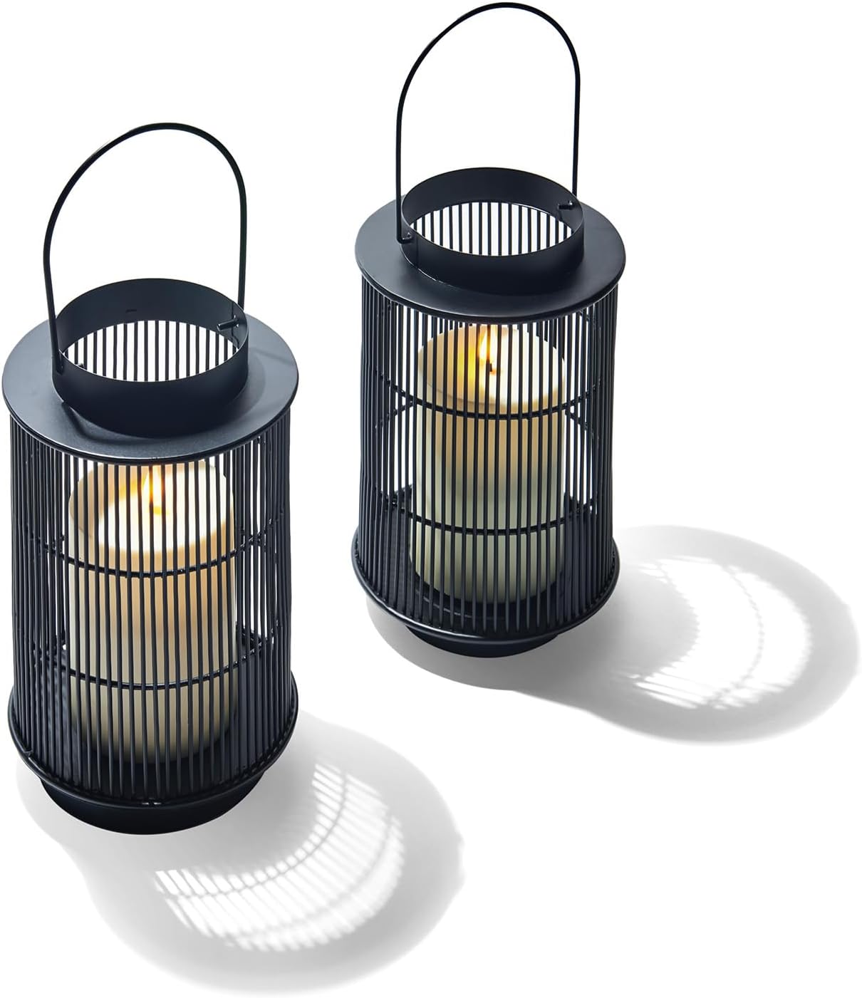 LampLust Outdoor Lanterns Patio Decor, 2 Pack, 8 in Black Metal Candle Lantern