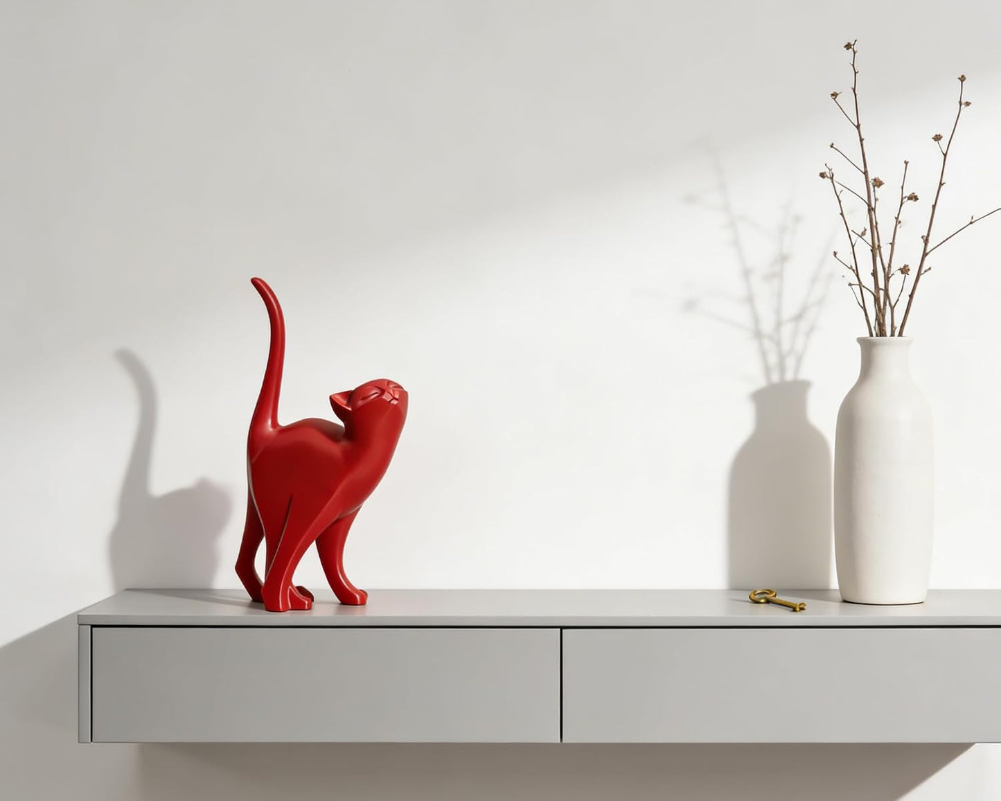Proud Cat Statue / Red / 7 Inch