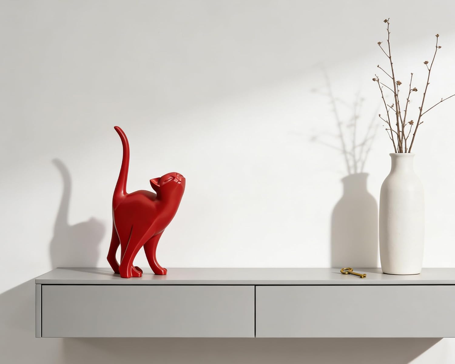 Proud Cat Statue / Red / 7 Inch