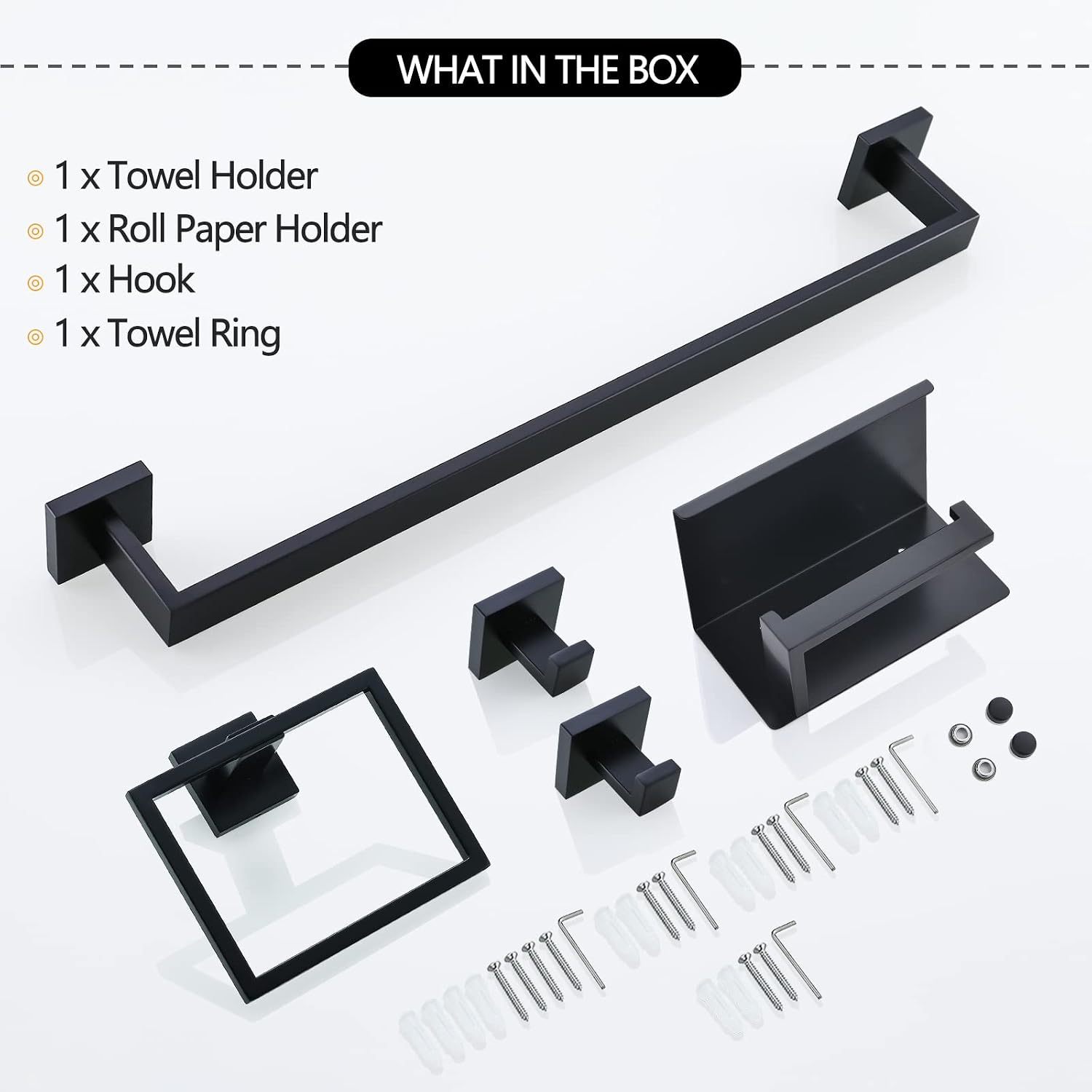 Black Towel Bar Set 5-Piece Bathroom Hardware Set Including 23.6 Inch Towel Bar,Towel Ring Towel Hook and Toilet Paper