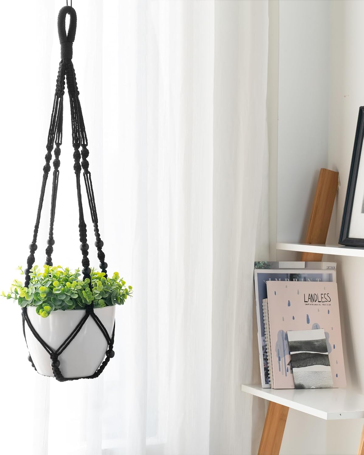 Macrame Plant Hangers Indoor Different Size Hanging Planter Basket / Medium / Black / Set of 3