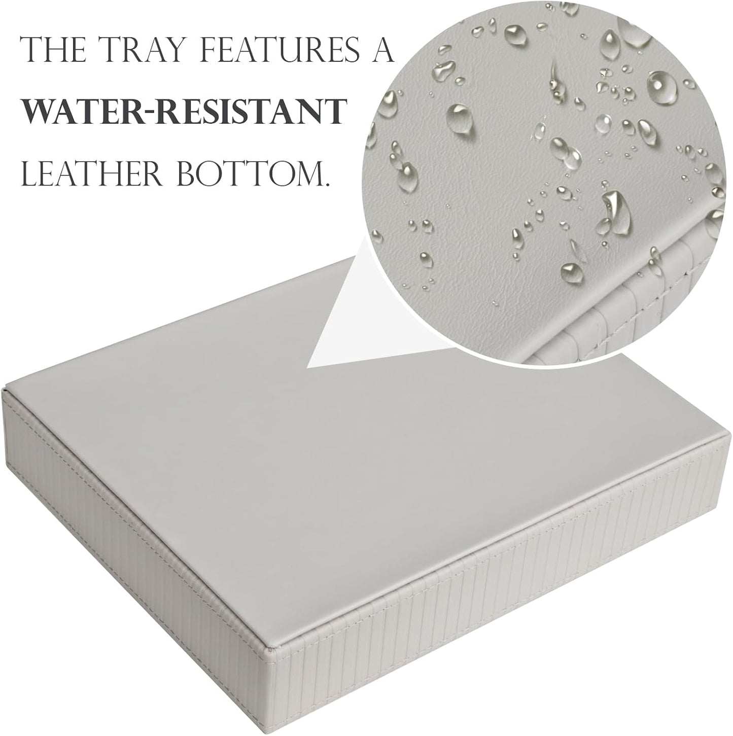 Faux Leather Vanity Tray / Grey Stripe / 10.2 x 8.4 x 1.8
