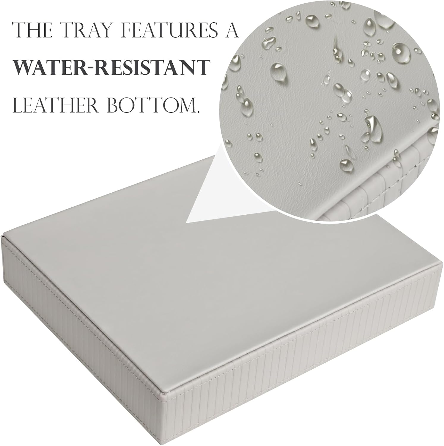 Faux Leather Vanity Tray / Grey Stripe / 10.2 x 8.4 x 1.8
