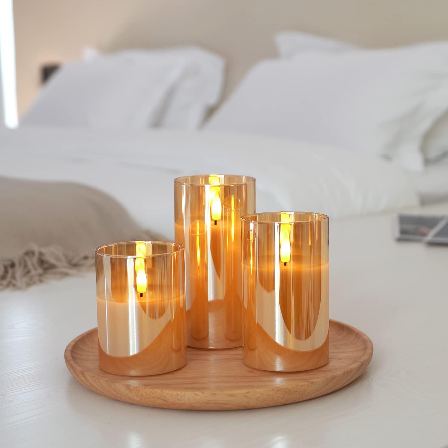 Amagic Gold Glass Flameless LED Candles Battery Operated with Remote Timer | Real Wax Pillar Electric Candle, 3D