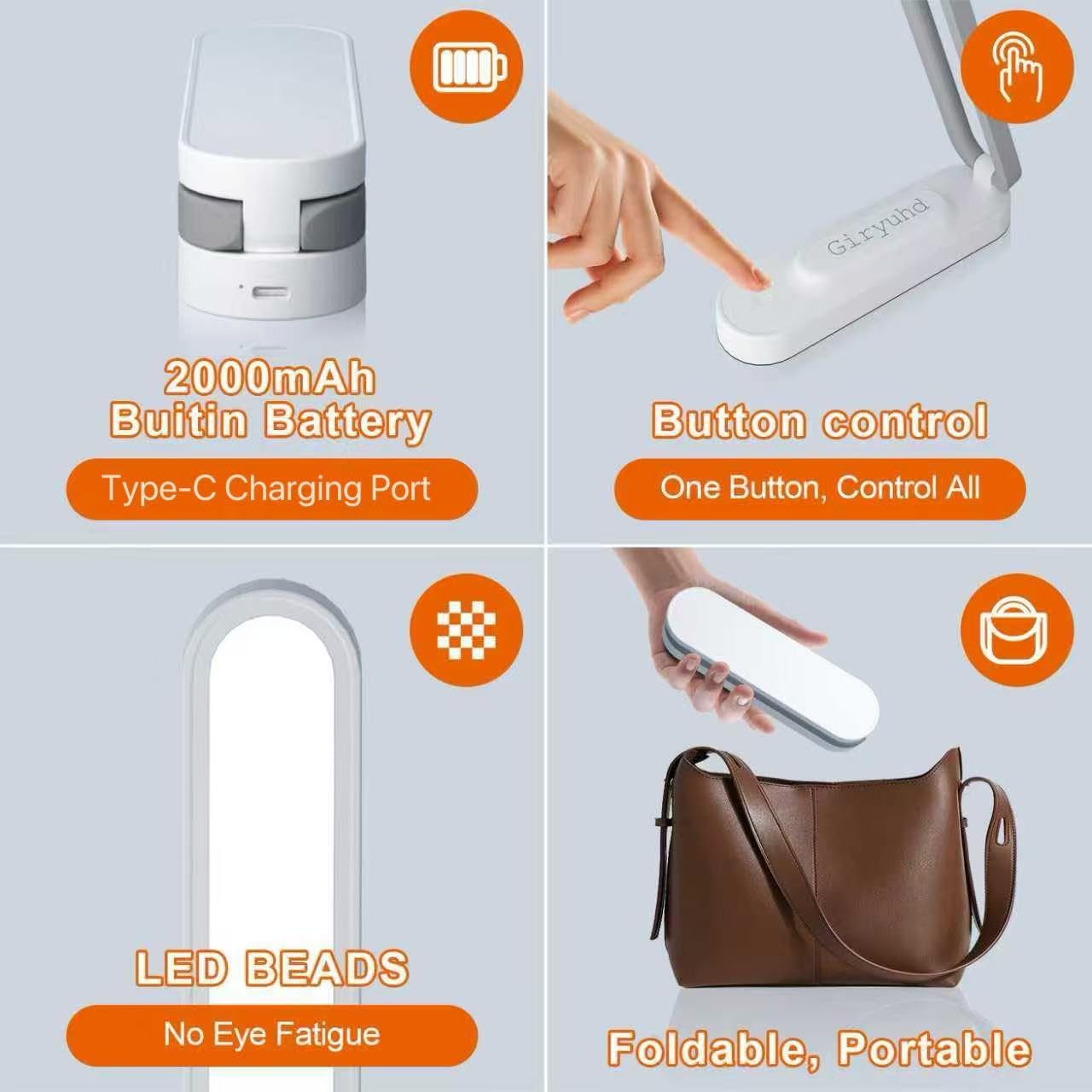 Giryuhd LED Desk Lamp for Office Home & Battery Operated Lamp Rechargeable Lamp Foldable & Portable Light, LED Desk