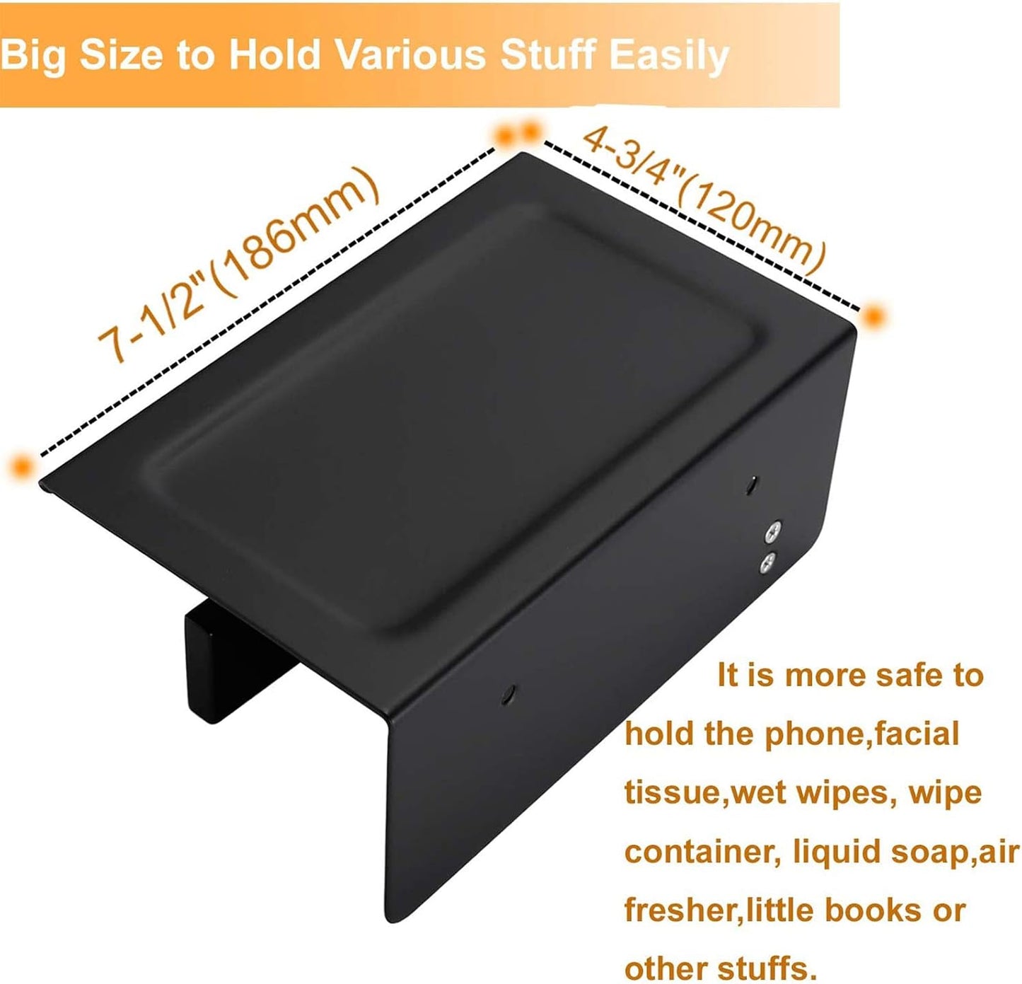 Nolimas Matte Black Toilet Paper Holder with Shelf, SUS304 Stainless Steel Bathroom Square, Modern Anti Rust Wall