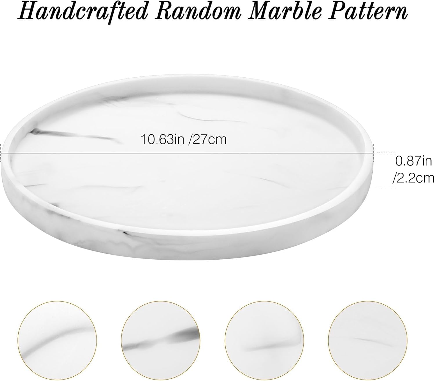 Round Vanity Tray / Marble White / Round 10.63 / 10.63 Inch
