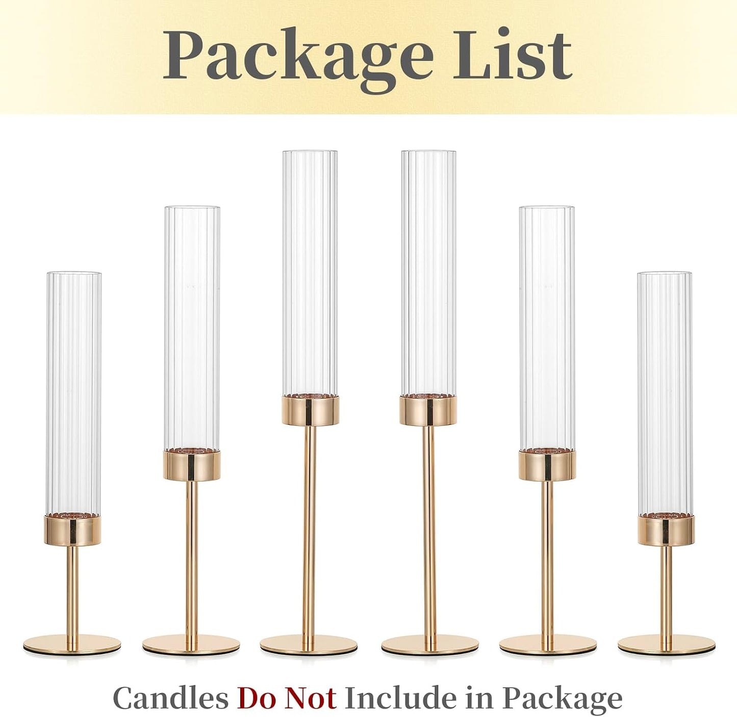 Hewory Gold Taper Candle Holders: Candlestick Holders Set of 6 Hurricane Glass Tall Candle Holder for Candlesticks