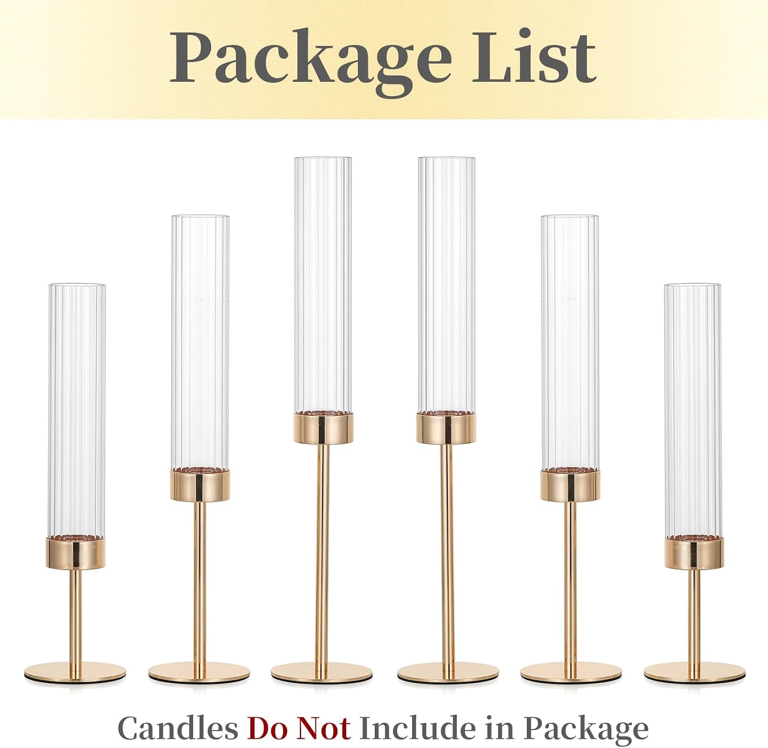 Hewory Gold Taper Candle Holders: Candlestick Holders Set of 6 Hurricane Glass Tall Candle Holder for Candlesticks