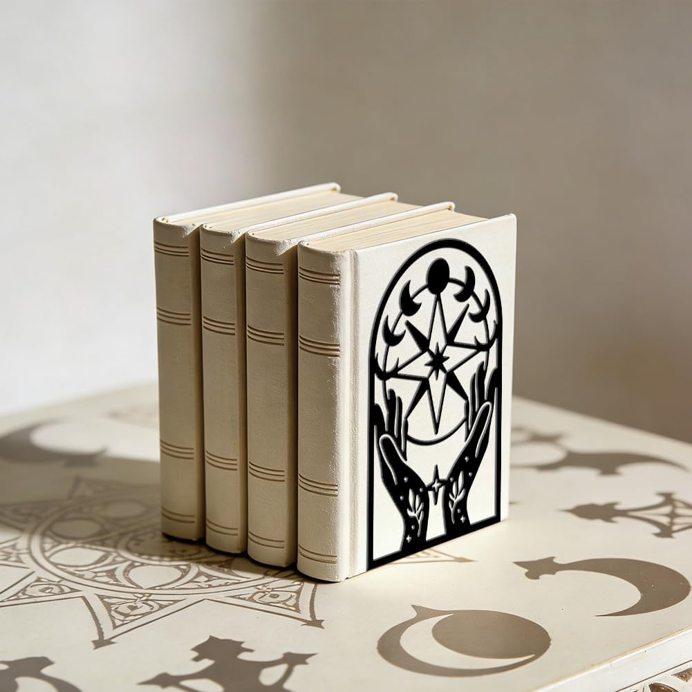 1 Pair Metal Decorative Bookend / Moon Phase Hand