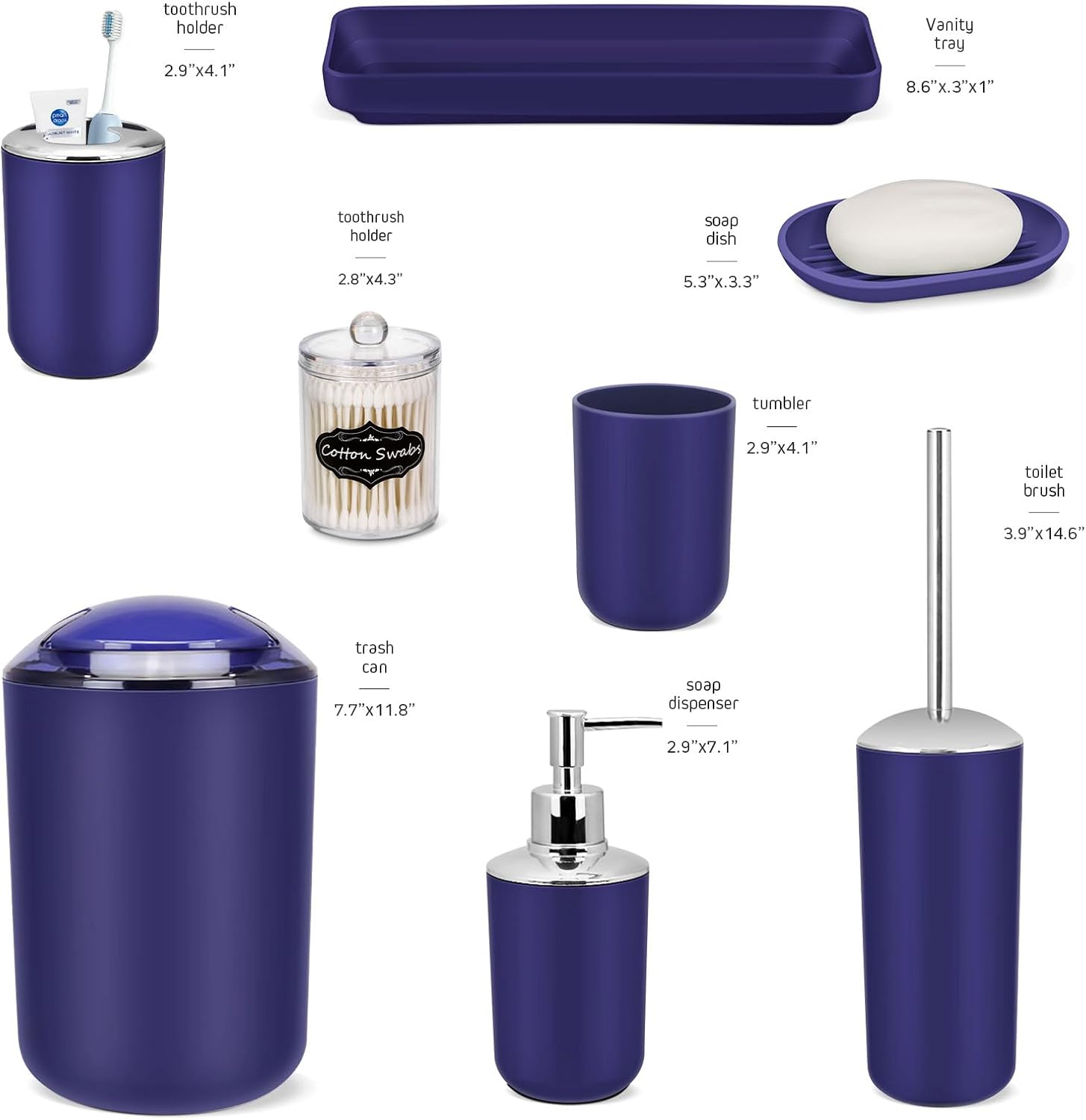 IMAVO Bathroom Accessories Set,Navy Blue Bathroom Set,9 Pieces Bathroom Accessory Set,Tray,Qtip Holders,Toilet