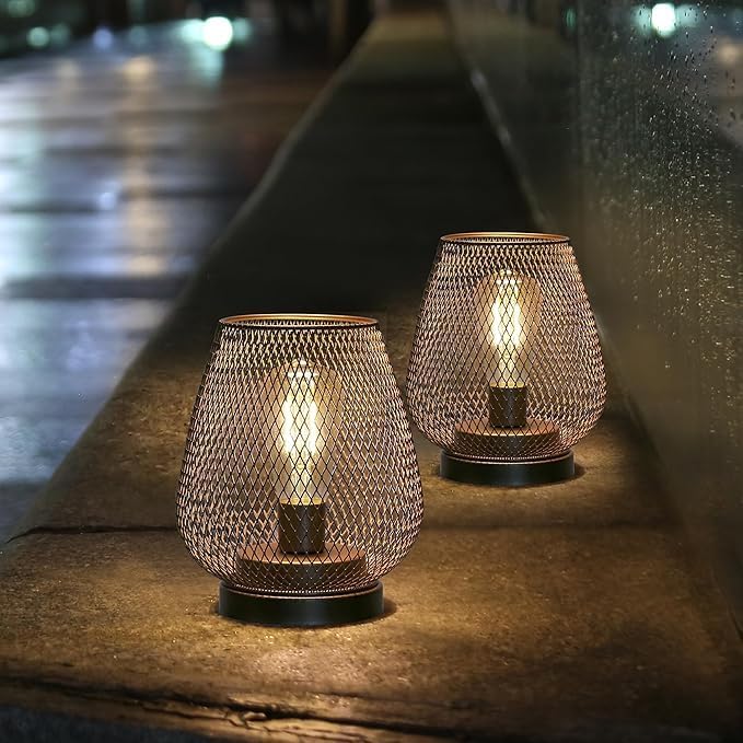 JHY DESIGN Set of 4 Metal Cage LED Lantern Battery Powered Cordless Accent Light with LED Great for Weddings Parties