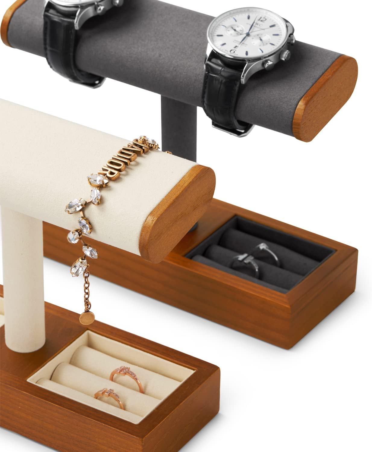 Oirlv Solid Wood Watch Stand,Watch Organizer Holder for Men(Grey)