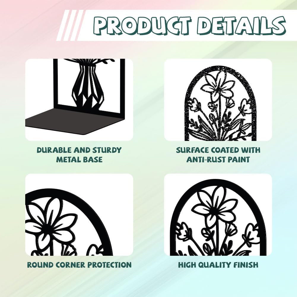 Metal Bookends / Modern Decorative Heavy Duty Study Book Support Stoppers / Vase with Flowers