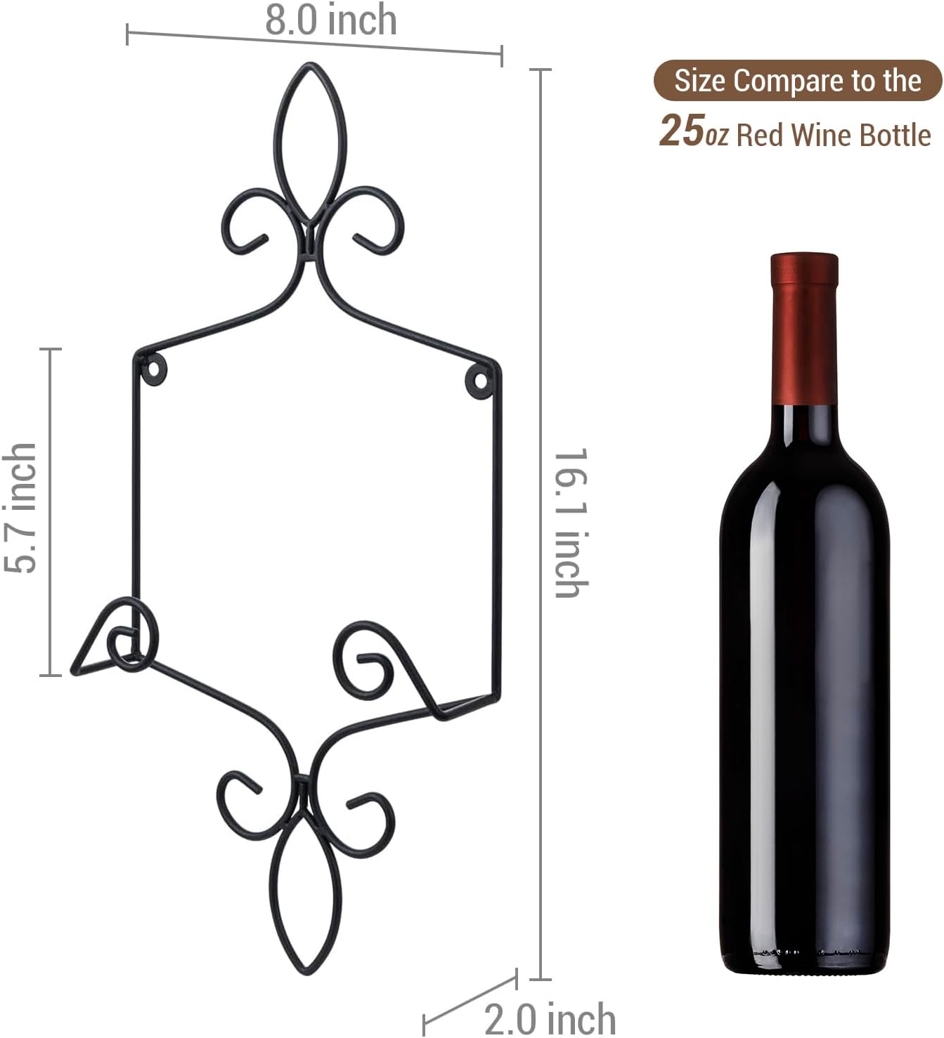 MyGift 9-13 Inch Black Metal Wall Plate Hanger Decorative Display Rack | Adjustable Size Range, Scrollwork Metal