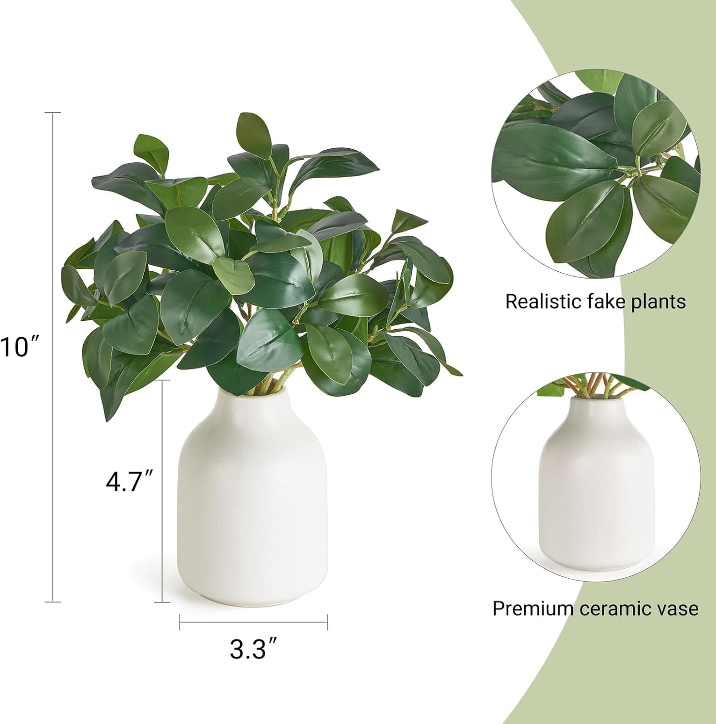 Fake Plants in Small Ceramic Vase Realistic Artificial Faux Plants Indoor Modern / White / 10 Inch
