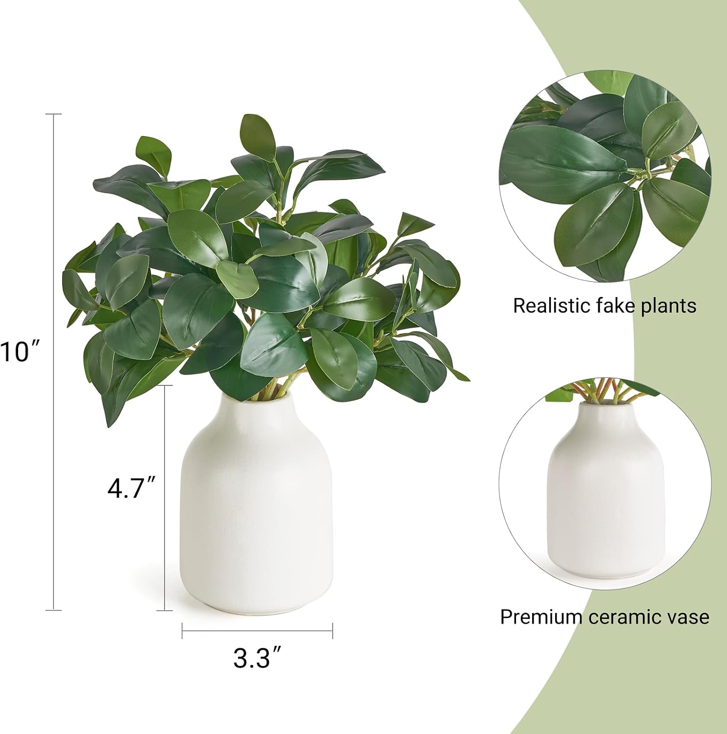 Fake Plants in Small Ceramic Vase Realistic Artificial Faux Plants Indoor Modern / White / 10 Inch