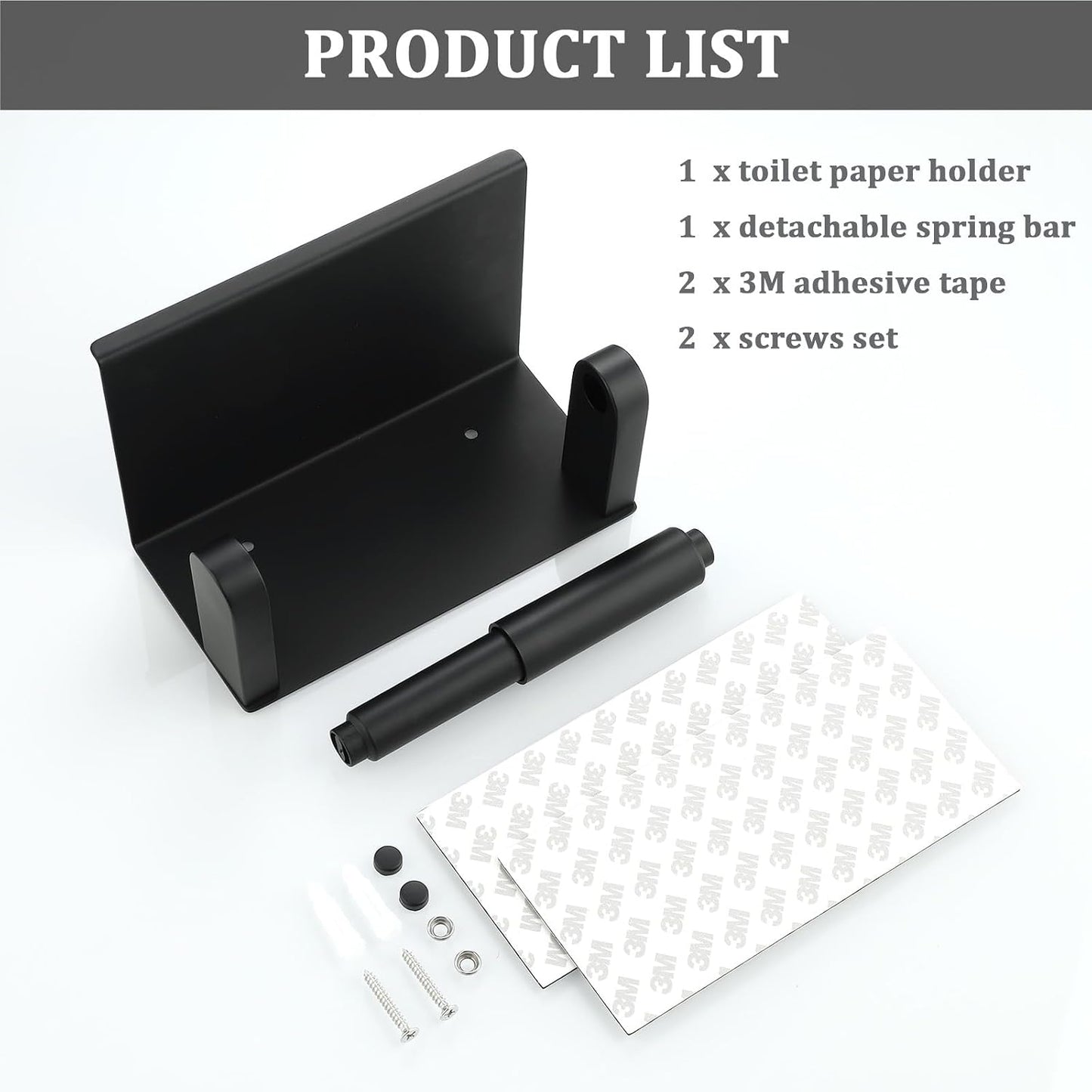 Alise Black Toilet Paper Holder with Shelf Wall Mount Adhesive or Drilling | SUS304 Stainless Steel Toilet Paper Roll