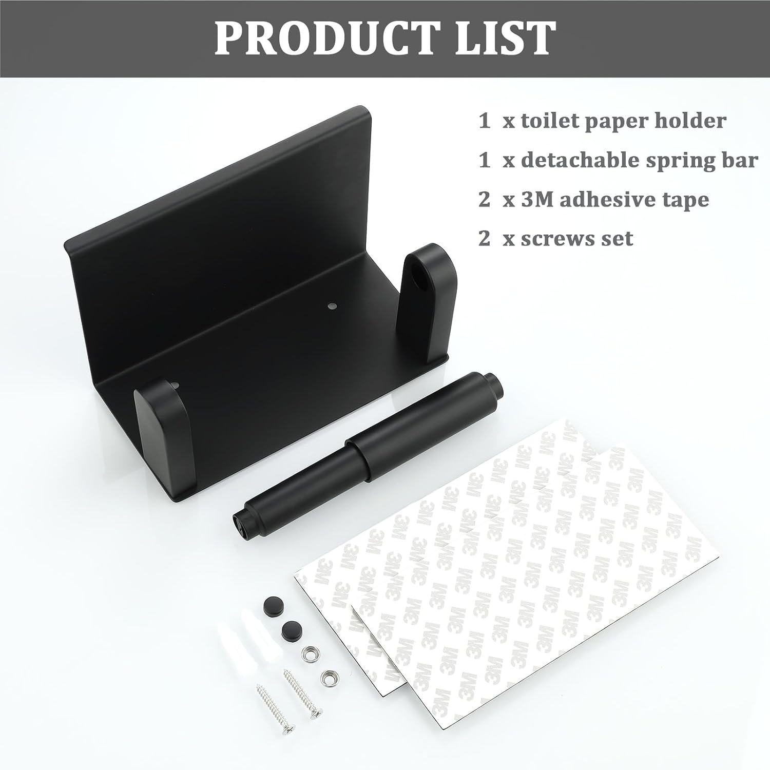 Alise Black Toilet Paper Holder with Shelf Wall Mount Adhesive or Drilling | SUS304 Stainless Steel Toilet Paper Roll
