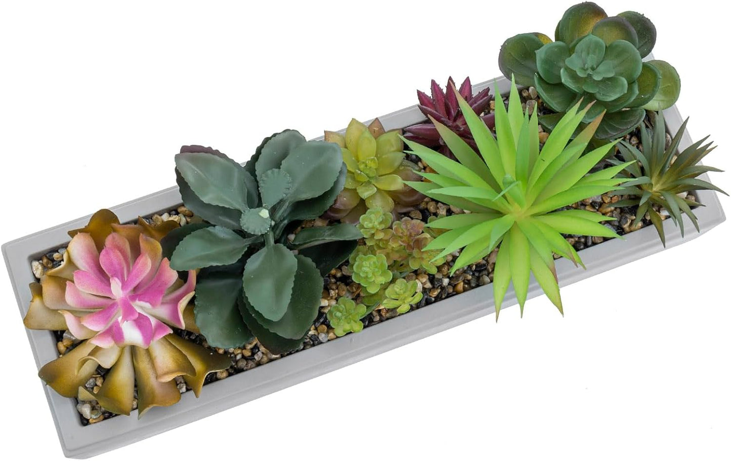 Mixed Color Assorted Artificial Succulent Plant Arrangement in Modern Planter / Gray Clay / 15 Inch