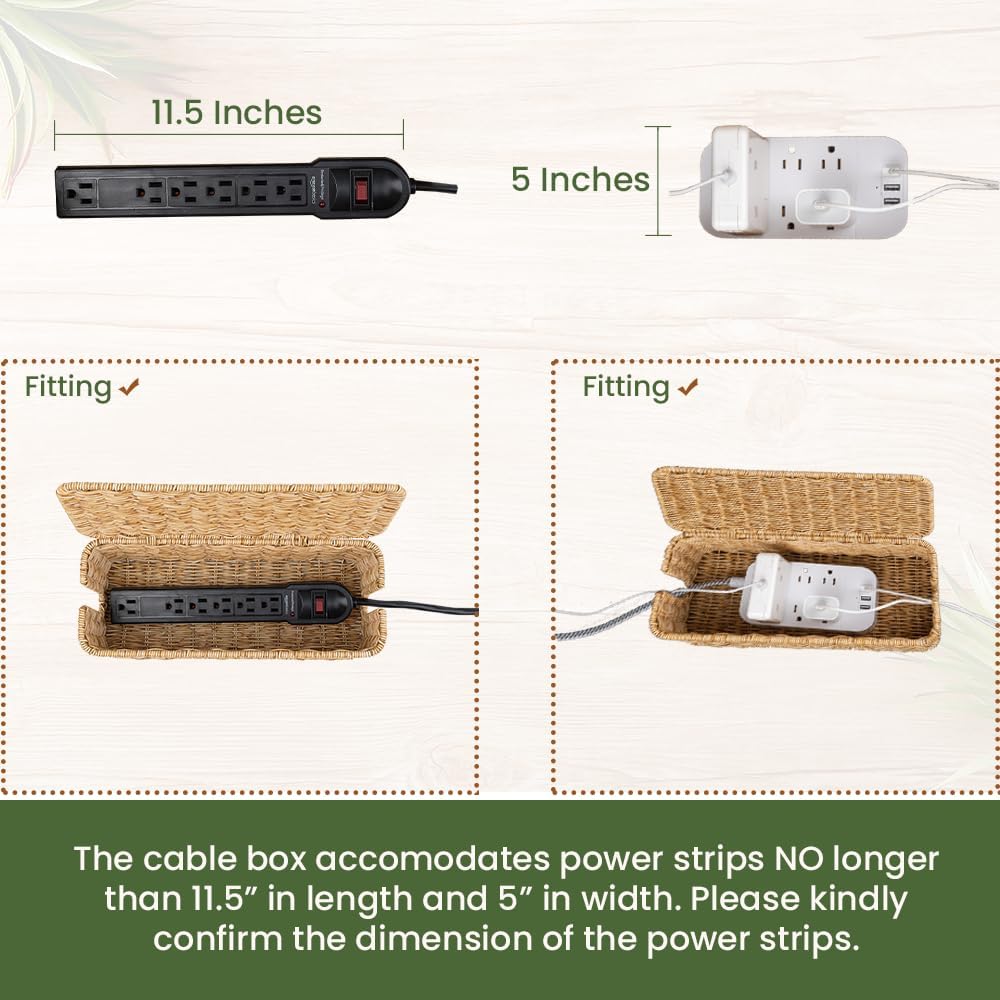 Handmade Rattan Cable Organizer / Natural / Rectangle