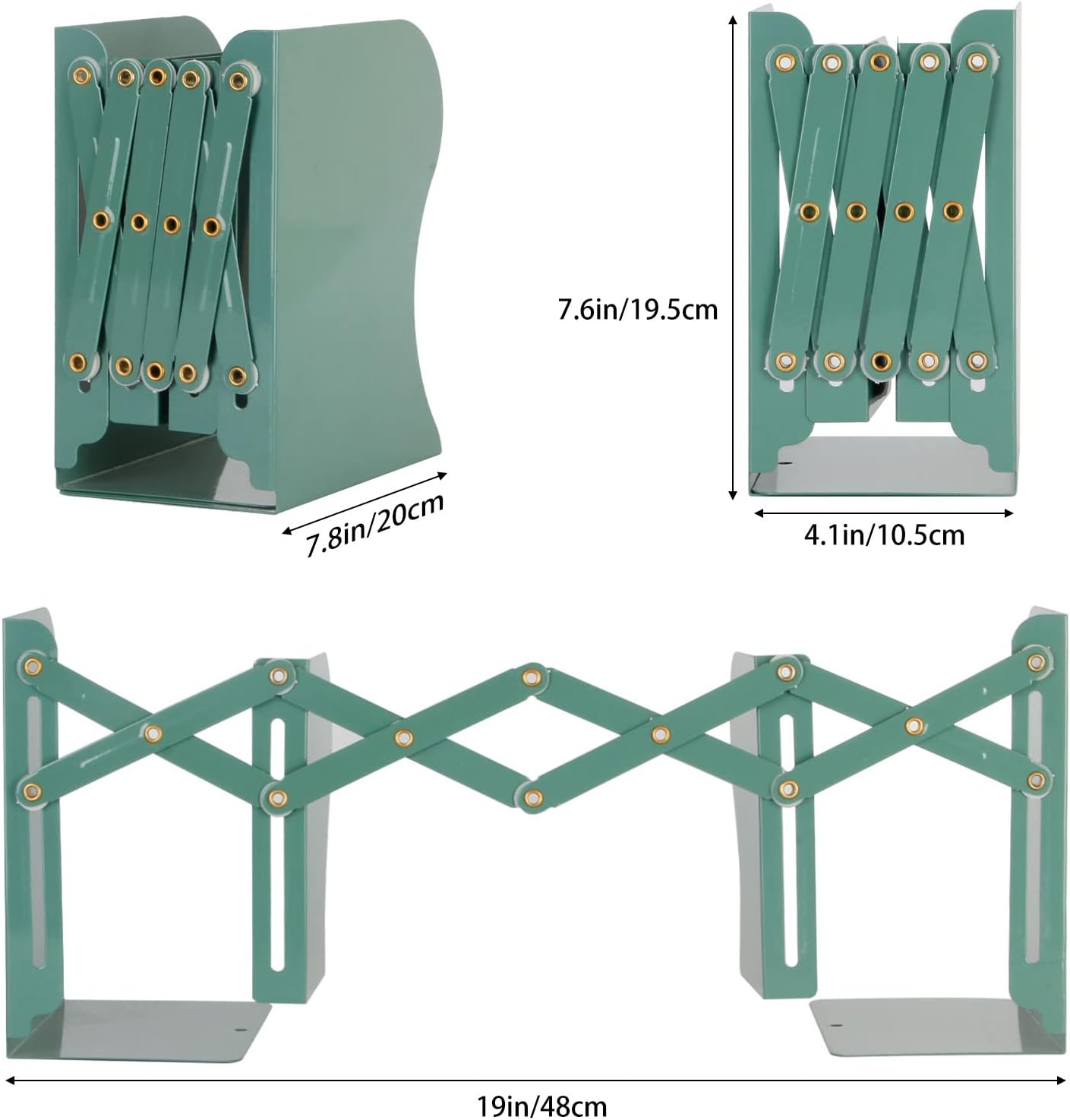 Adjustable Metal Bookends Heavy Duty / Dark Green
