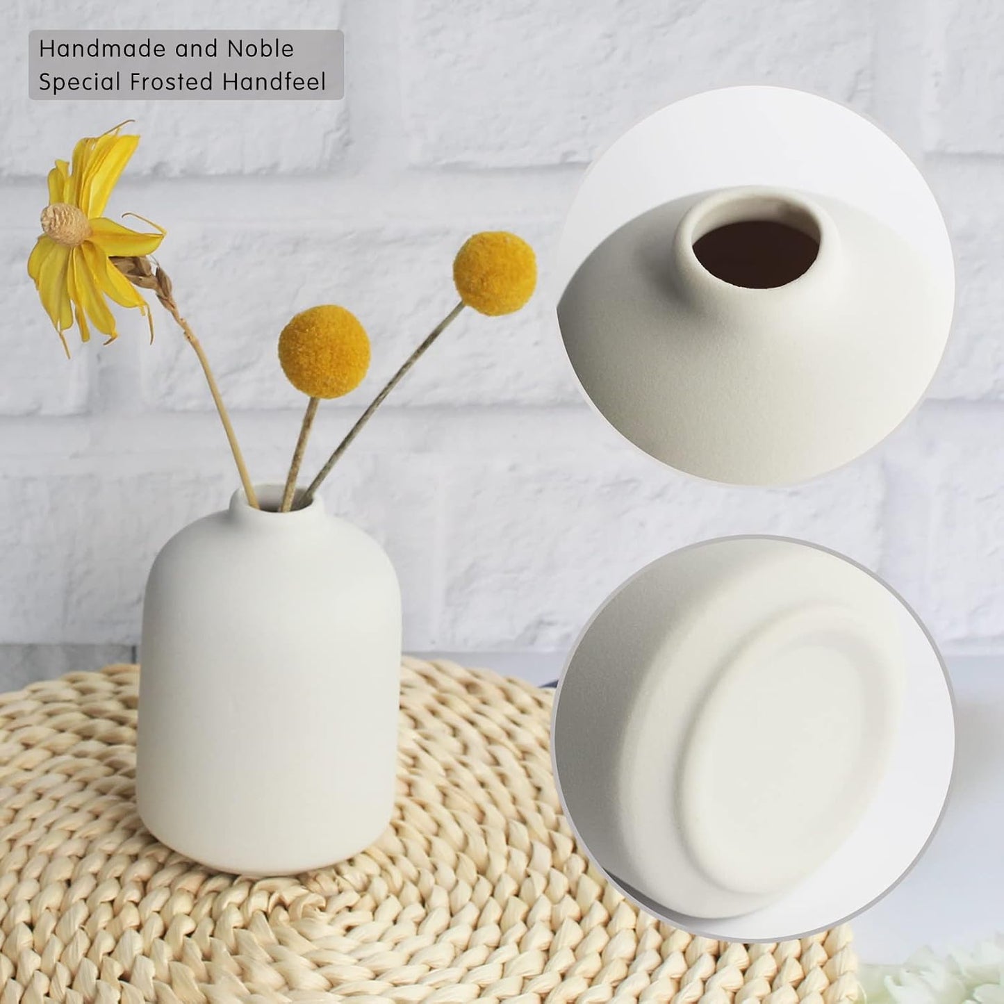 Boho Vase / Ceramic Vases for Pampas Grass / Small / White-b / Set of 6